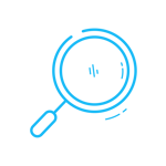 Light blue icon showing magnifying glass.