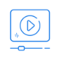 Play security awareness video icon in blue and white